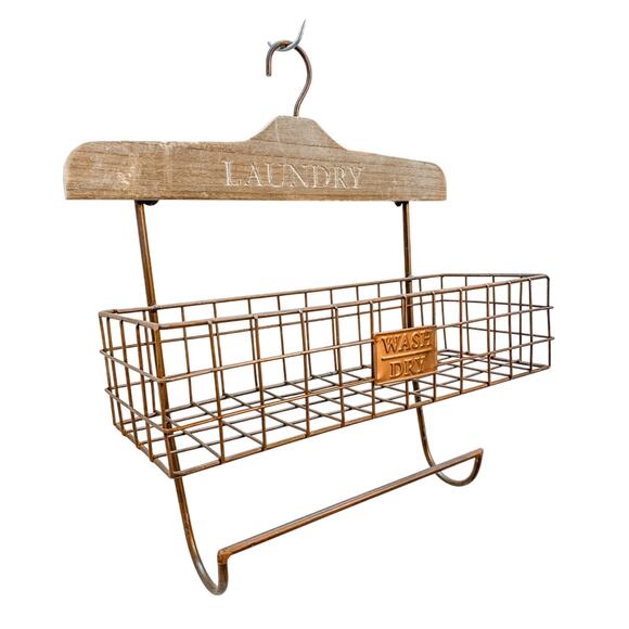 Vintage Rustic Style Laundry Wall Organizer Towel Holder - Picture 2 of 4